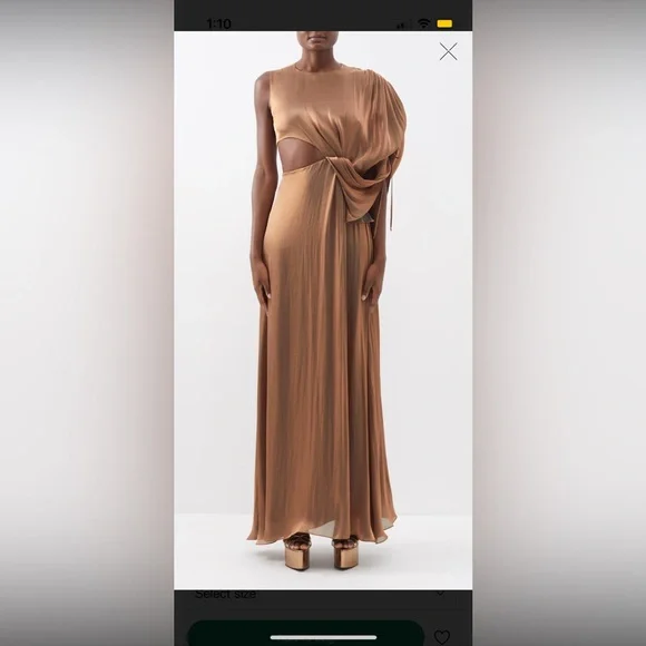 knee length dresses for ladies Nisha Metallic Draped Sleeve Gown - Oro Gold Strapless Metallic Puff Sleeve  Gown main image 0
